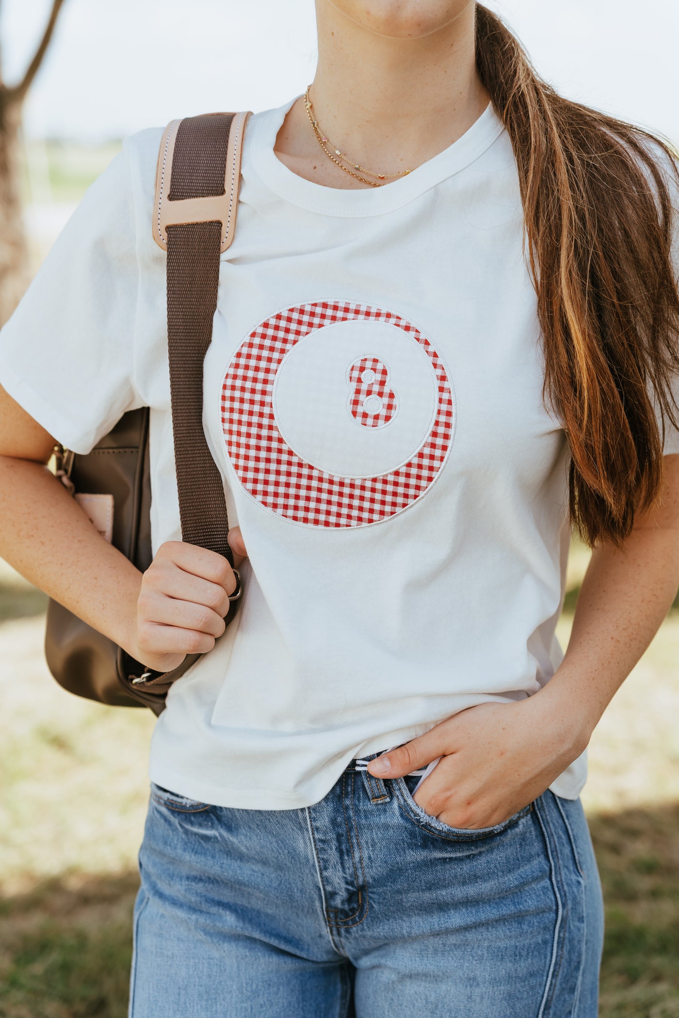Deep Red Patchwork Lucky 8 Ball Tee TBT14043