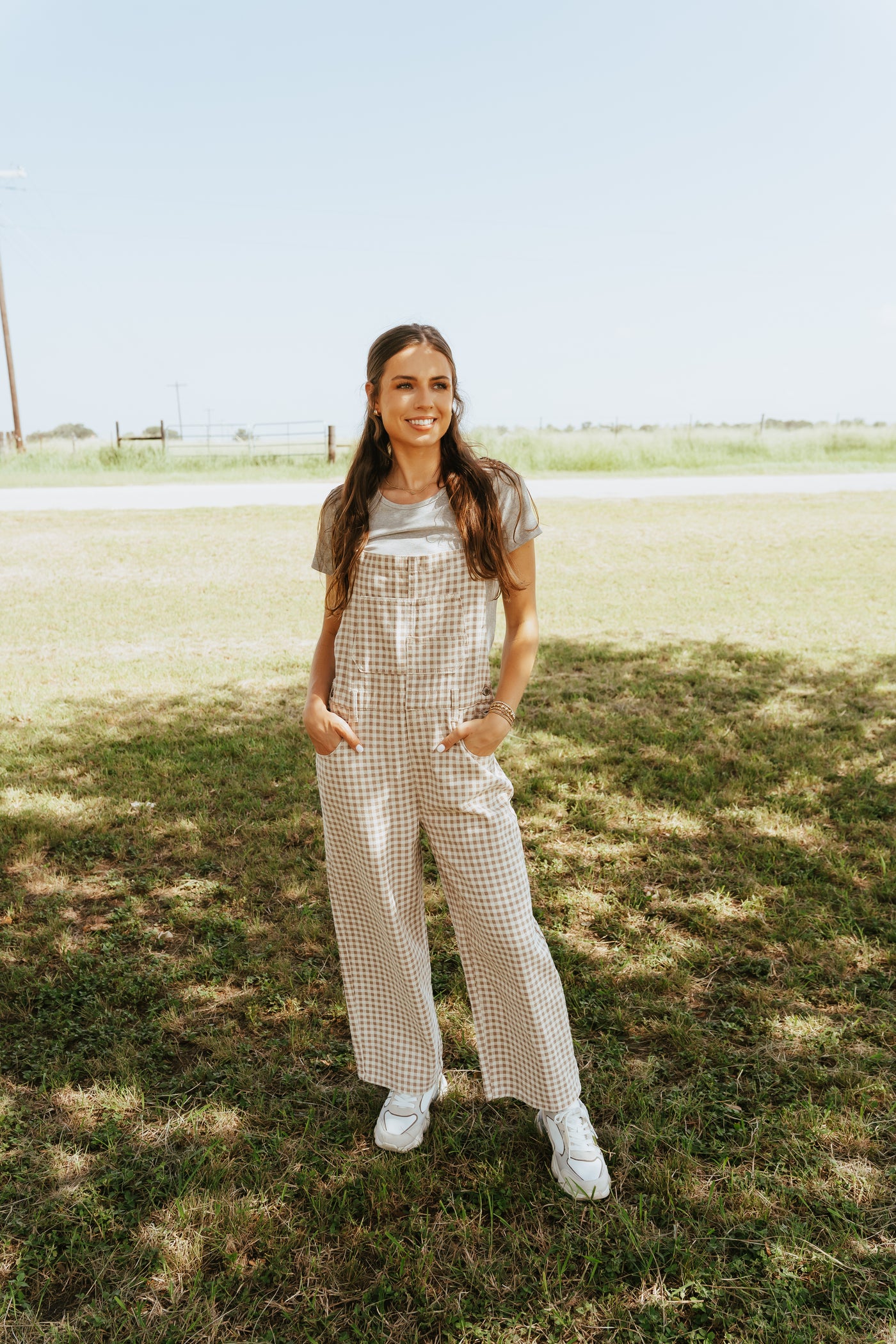 Cream/Taupe Gingham Denim Overalls WL25-10555