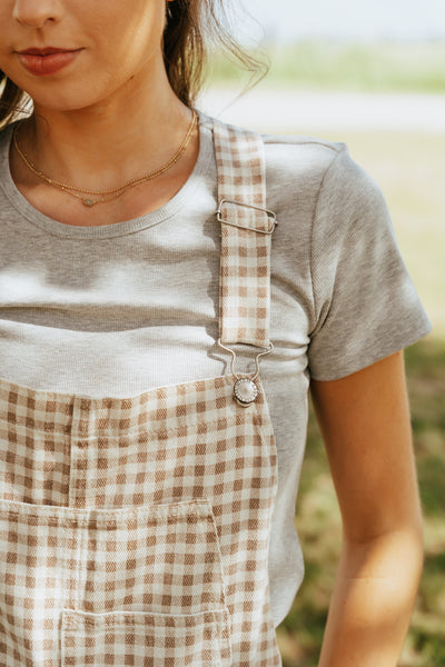 Cream/Taupe Gingham Denim Overalls WL25-10555