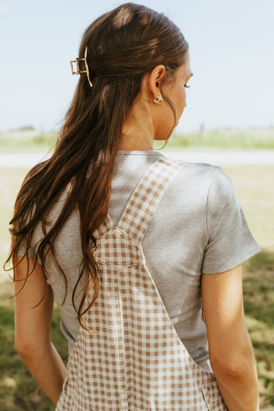 Cream/Taupe Gingham Denim Overalls WL25-10555