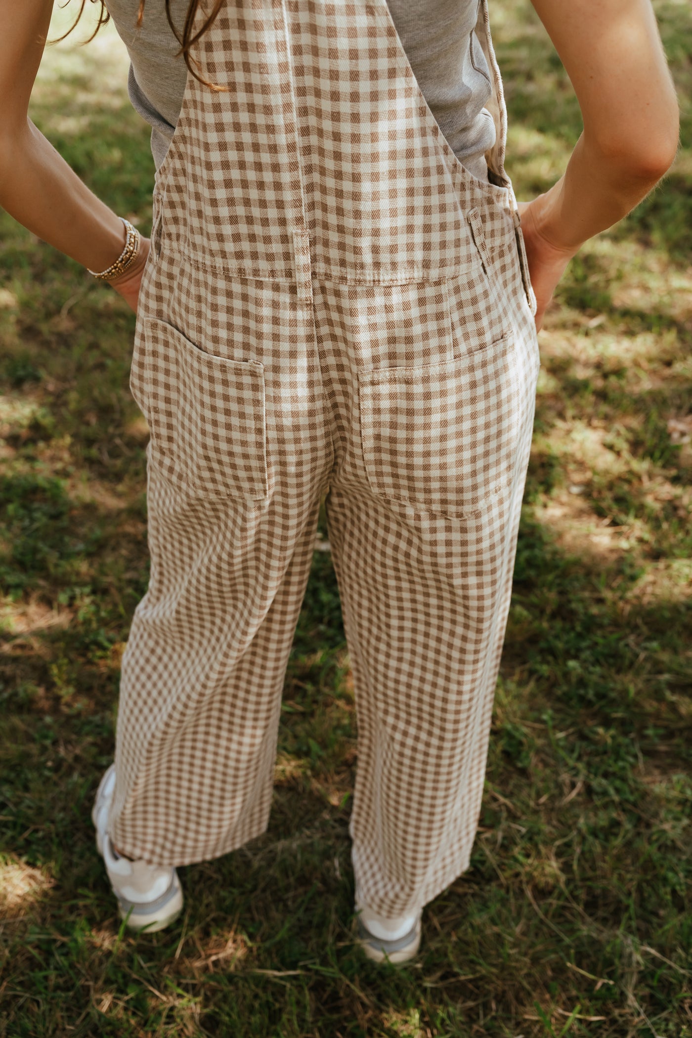 Cream/Taupe Gingham Denim Overalls WL25-10555