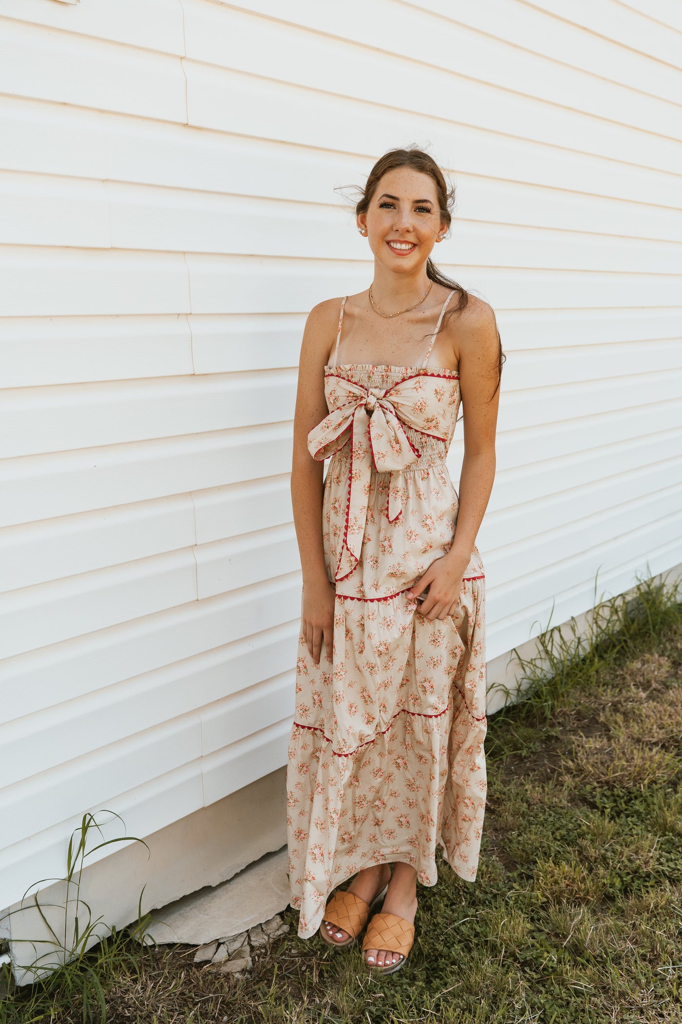 Taupe/Red Bow Maxi Dress ID39820-02