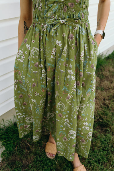 Martini Olive Floral Pattern Midi Dress D27755