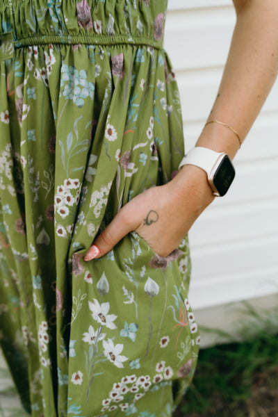 Martini Olive Floral Pattern Midi Dress D27755