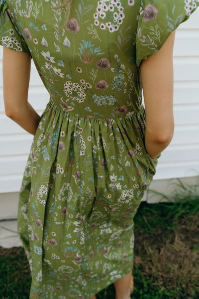 Martini Olive Floral Pattern Midi Dress D27755