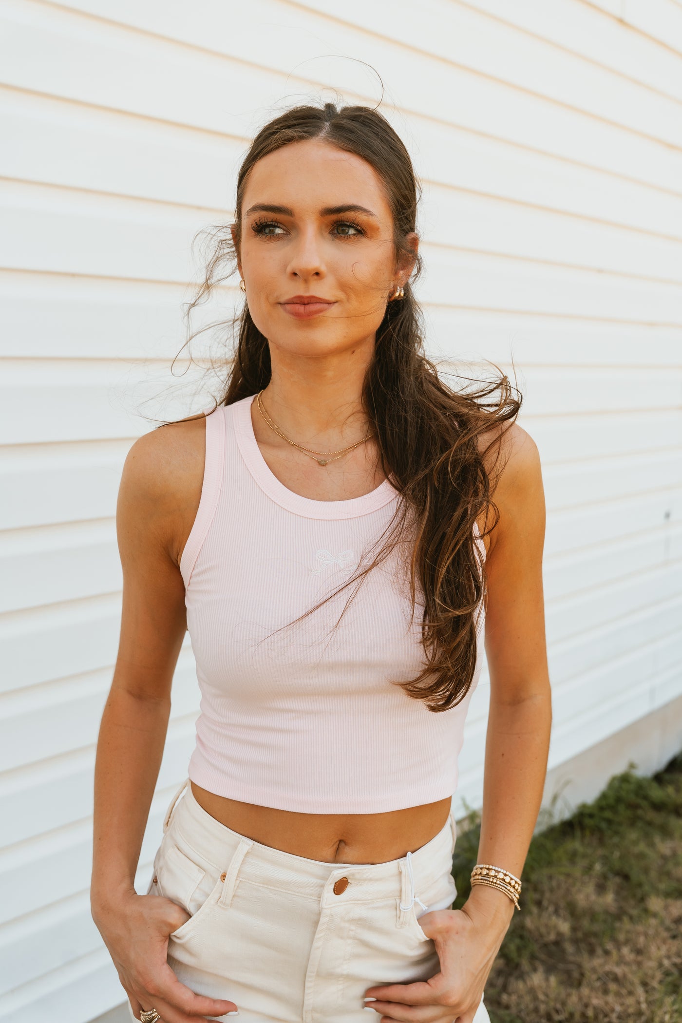 Pink Ribbon Embroidered Tank Top BRT3277-5 – Southern Soule