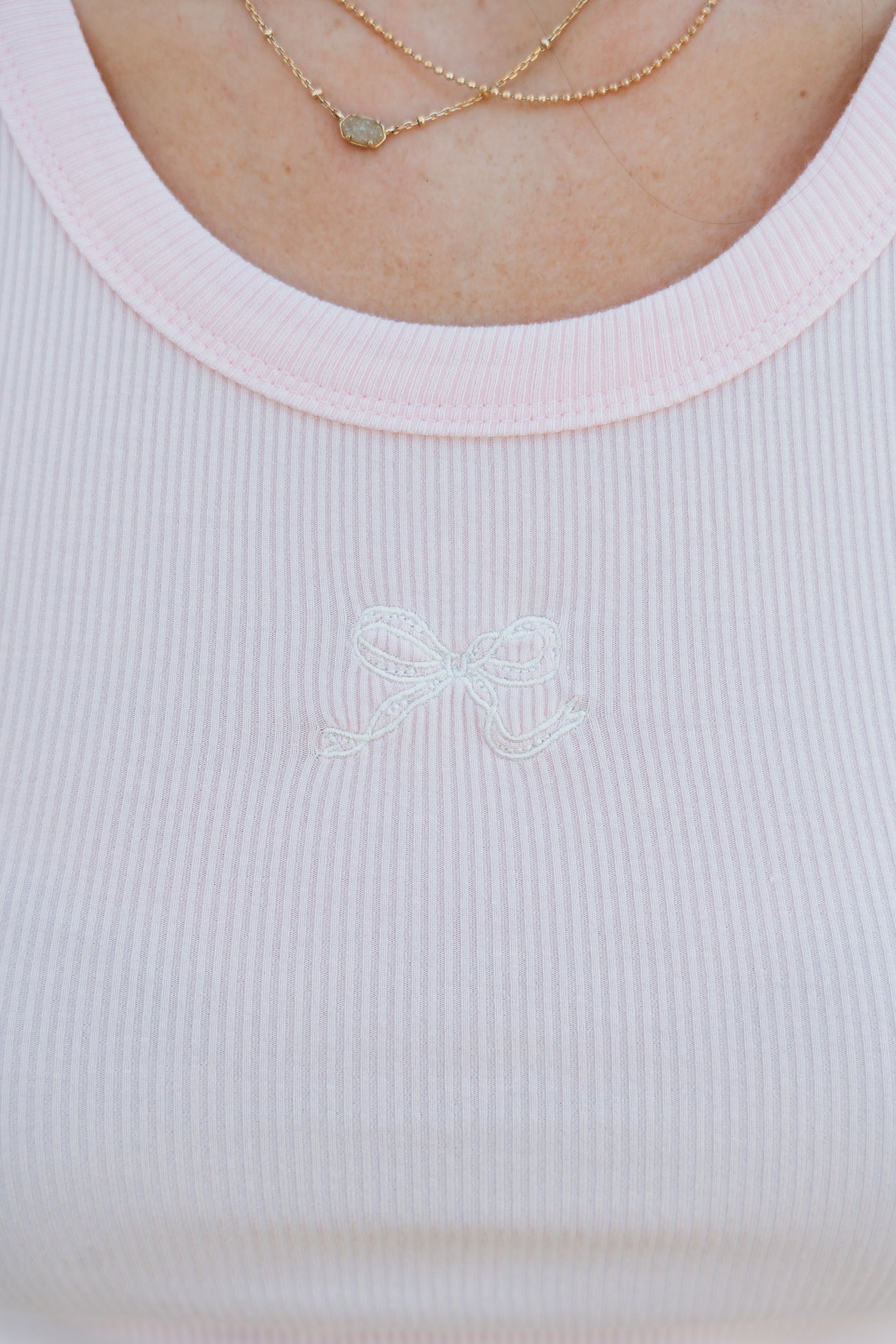 Pink Ribbon Embroidered Tank Top BRT3277-5