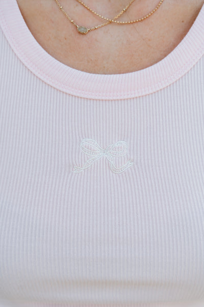 Pink Ribbon Embroidered Tank Top BRT3277-5