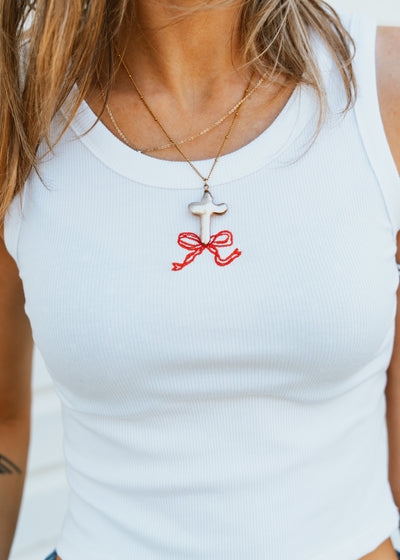 White Ribbon Embroidered Tank Top BRT3277-5