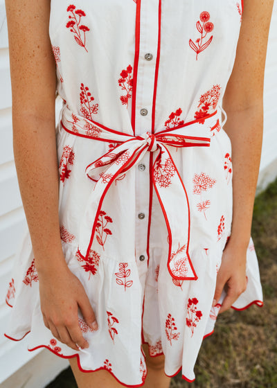 Red Floral Embroidered Sleeveless Mini Dress D27090
