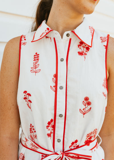 Red Floral Embroidered Sleeveless Mini Dress D27090