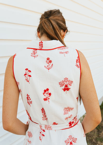 Red Floral Embroidered Sleeveless Mini Dress D27090