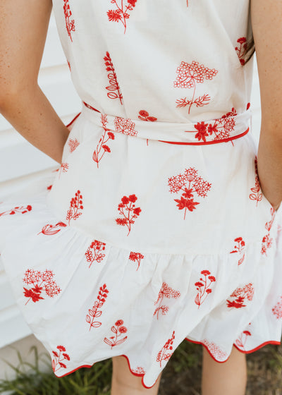 Red Floral Embroidered Sleeveless Mini Dress D27090