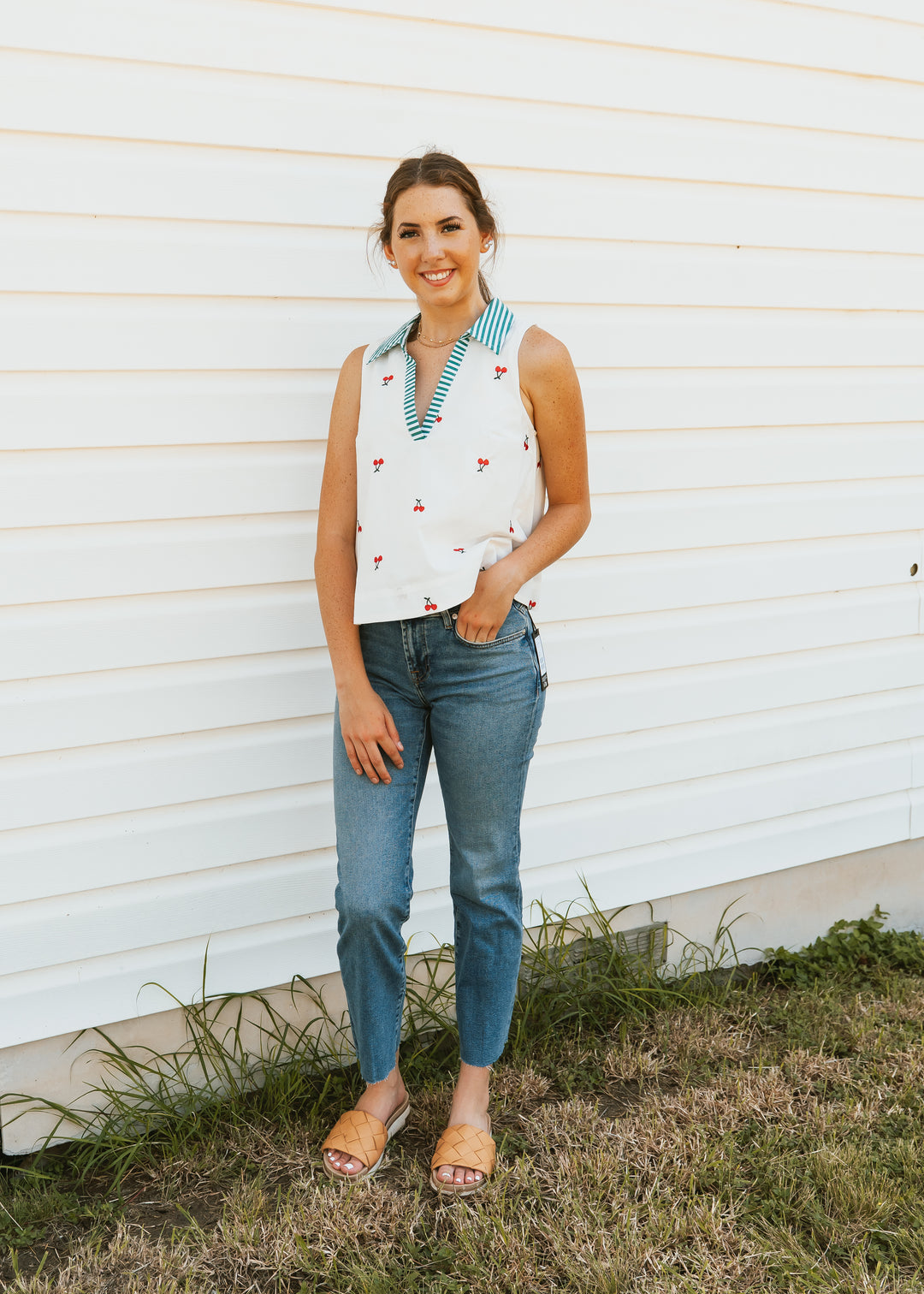 White Sleeveless Top with Cherries MTP3591 – Southern Soule