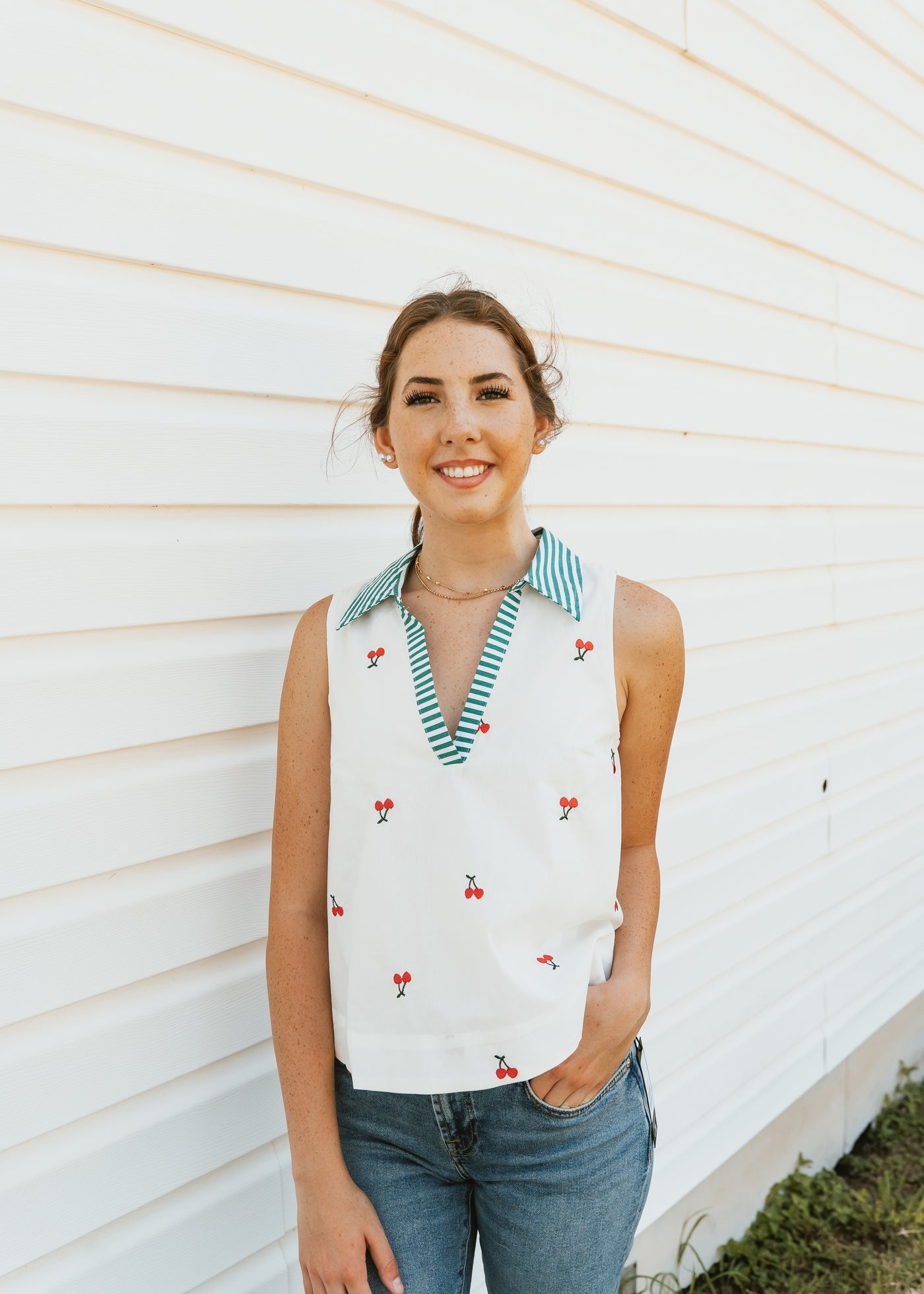 White Sleeveless Top with Cherries MTP3591