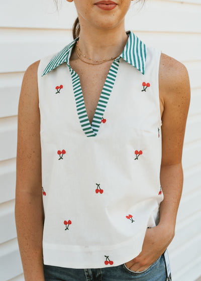 White Sleeveless Top with Cherries MTP3591