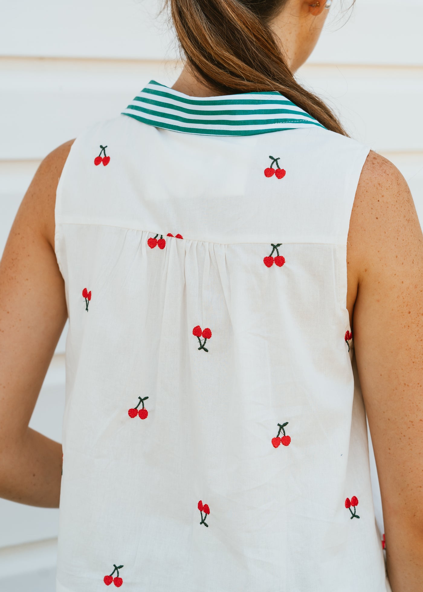 White Sleeveless Top with Cherries MTP3591