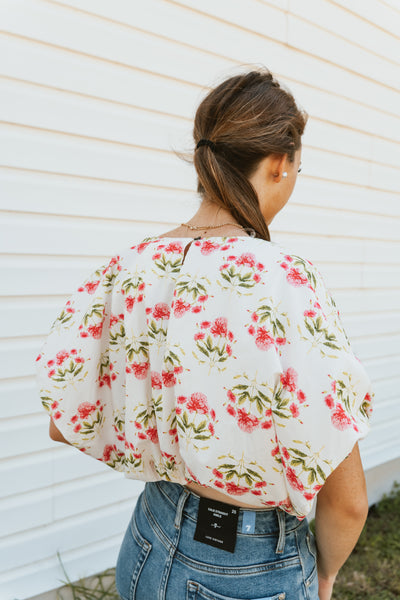 Cream Floral Print Bubble Hem Top T26787
