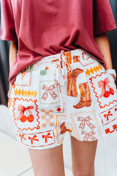 Ivory Multi Western Print Shorts BP6739