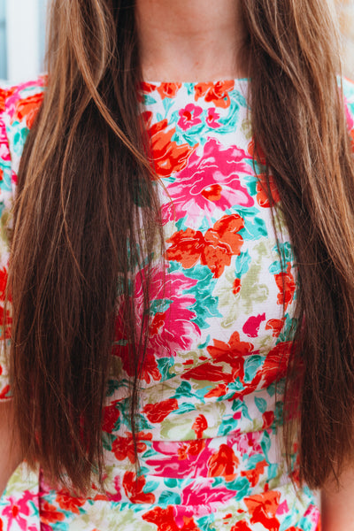 Pink Multi Floral Print Puff Sleeve Mini Dress D-10414-H