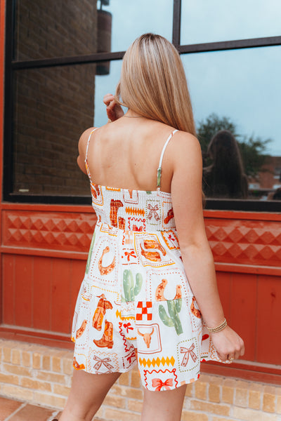 Ivory Multi Western Print Romper BP6738