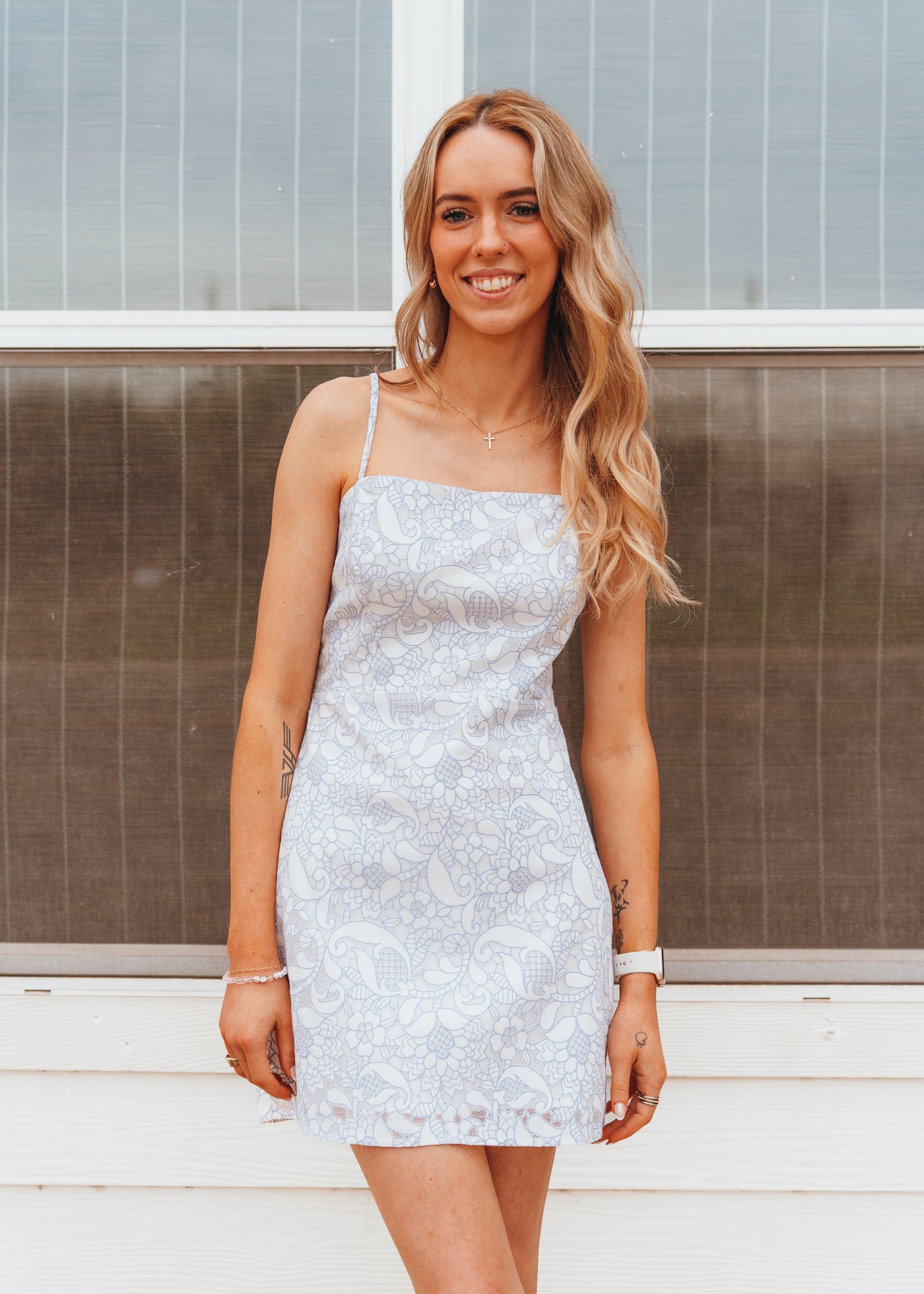 White/Blue Floral Mini Dress JD7653