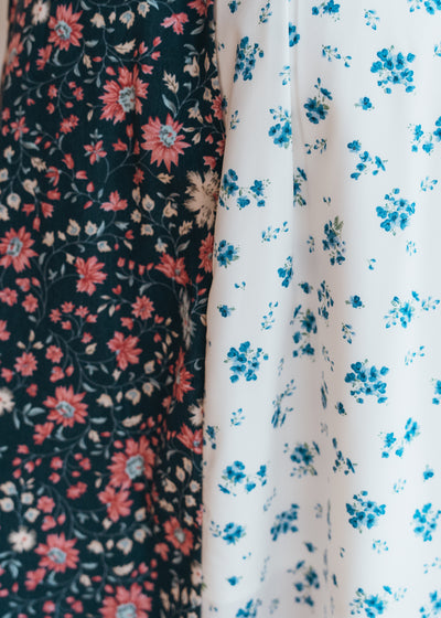 Blue/Cream Multi-Floral Midi Skirt WL25-10020