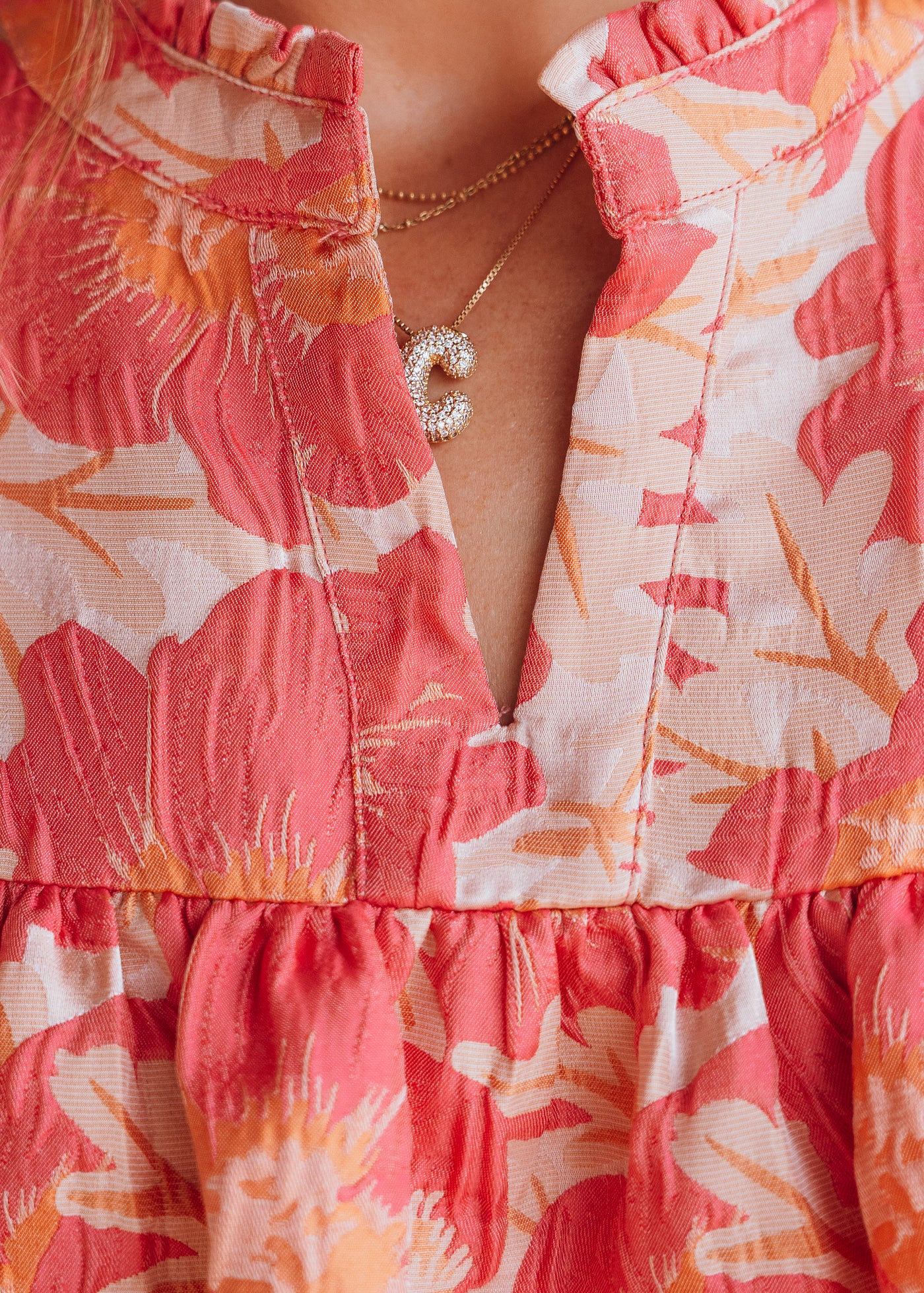 Pink Coral Floral Satin Weave Babydoll Top IT17976