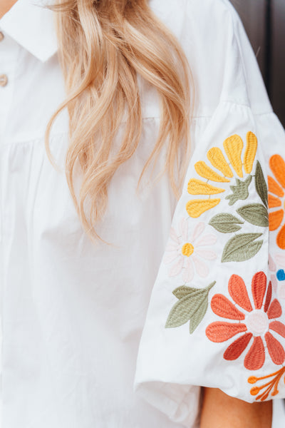 White Embroidered Balloon Sleeve Top IT17672