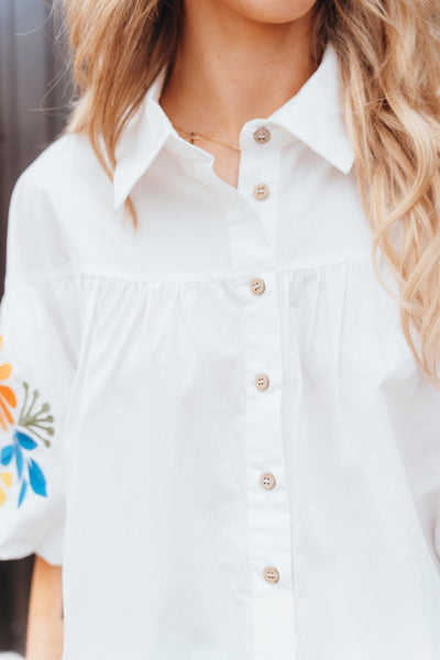 White Embroidered Balloon Sleeve Top IT17672