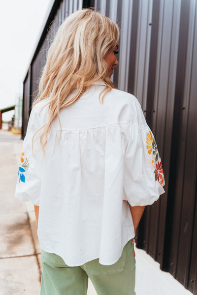 White Embroidered Balloon Sleeve Top IT17672