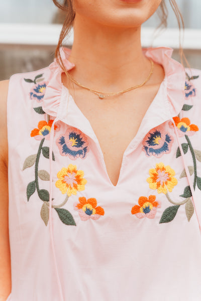 Cloud Pink Floral Embroidery Mini Dress MDR3841