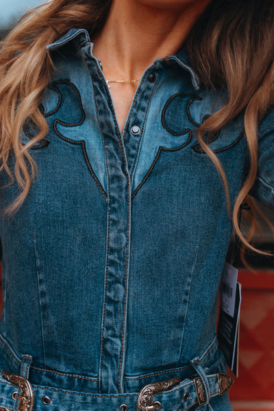 Women's Medium Wash Retro Denim Romper BWR2D06097