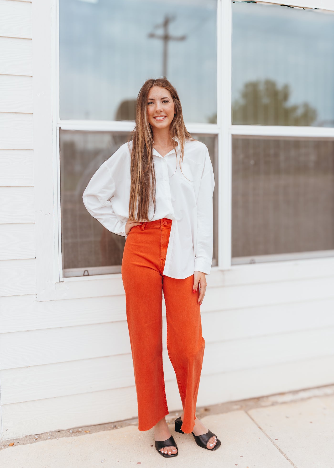 Burnt Orange Straight Wide Leg Denim Pants MMP623