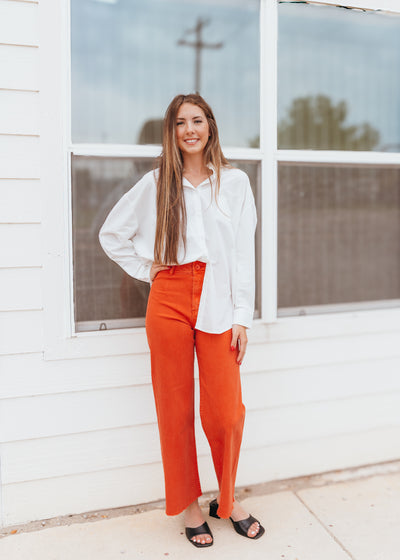 Burnt Orange Straight Wide Leg Denim Pants MMP623