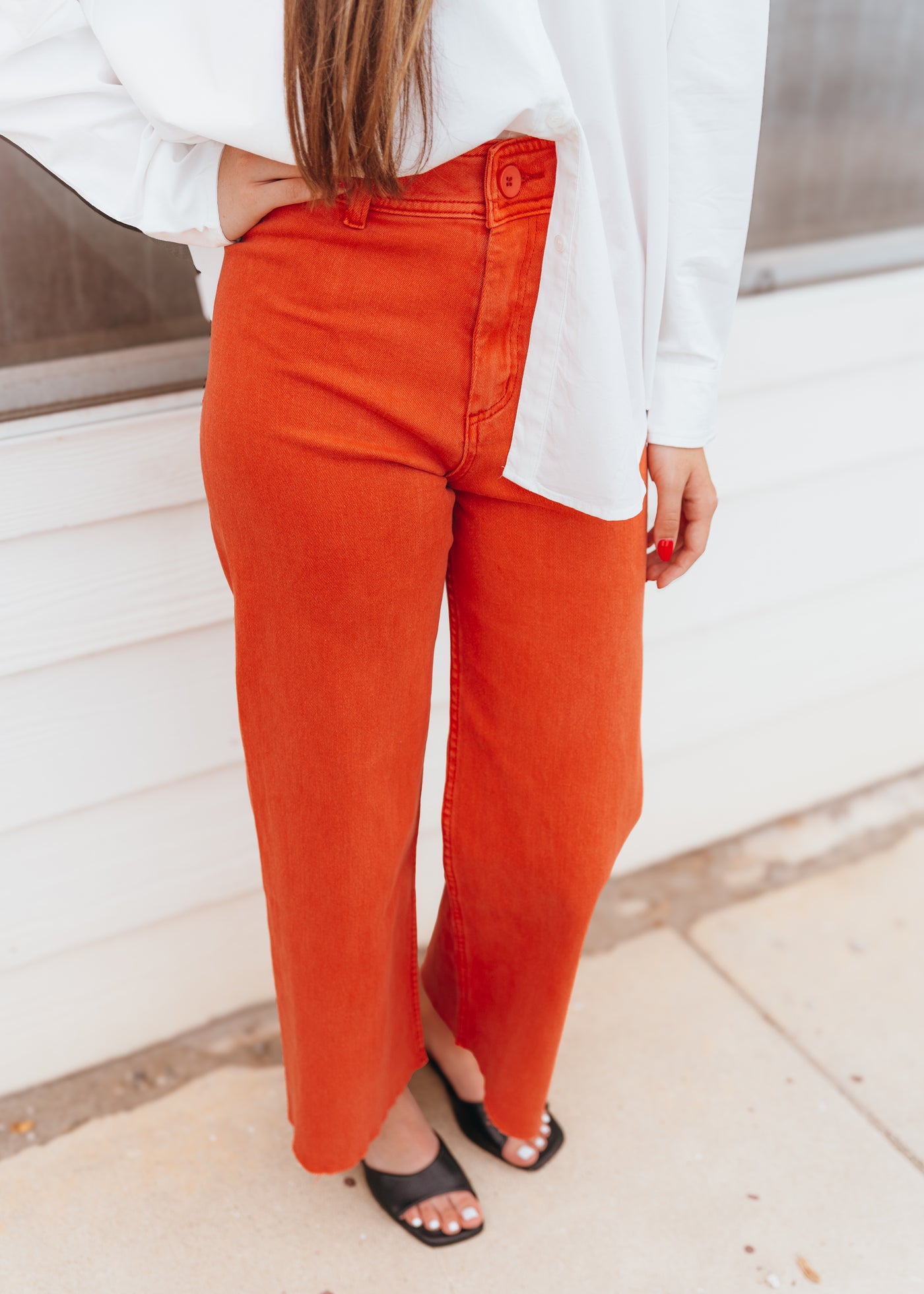 Burnt Orange Straight Wide Leg Denim Pants MMP623