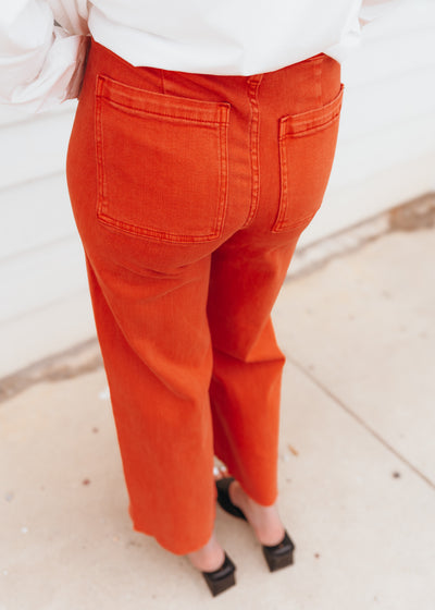 Burnt Orange Straight Wide Leg Denim Pants MMP623