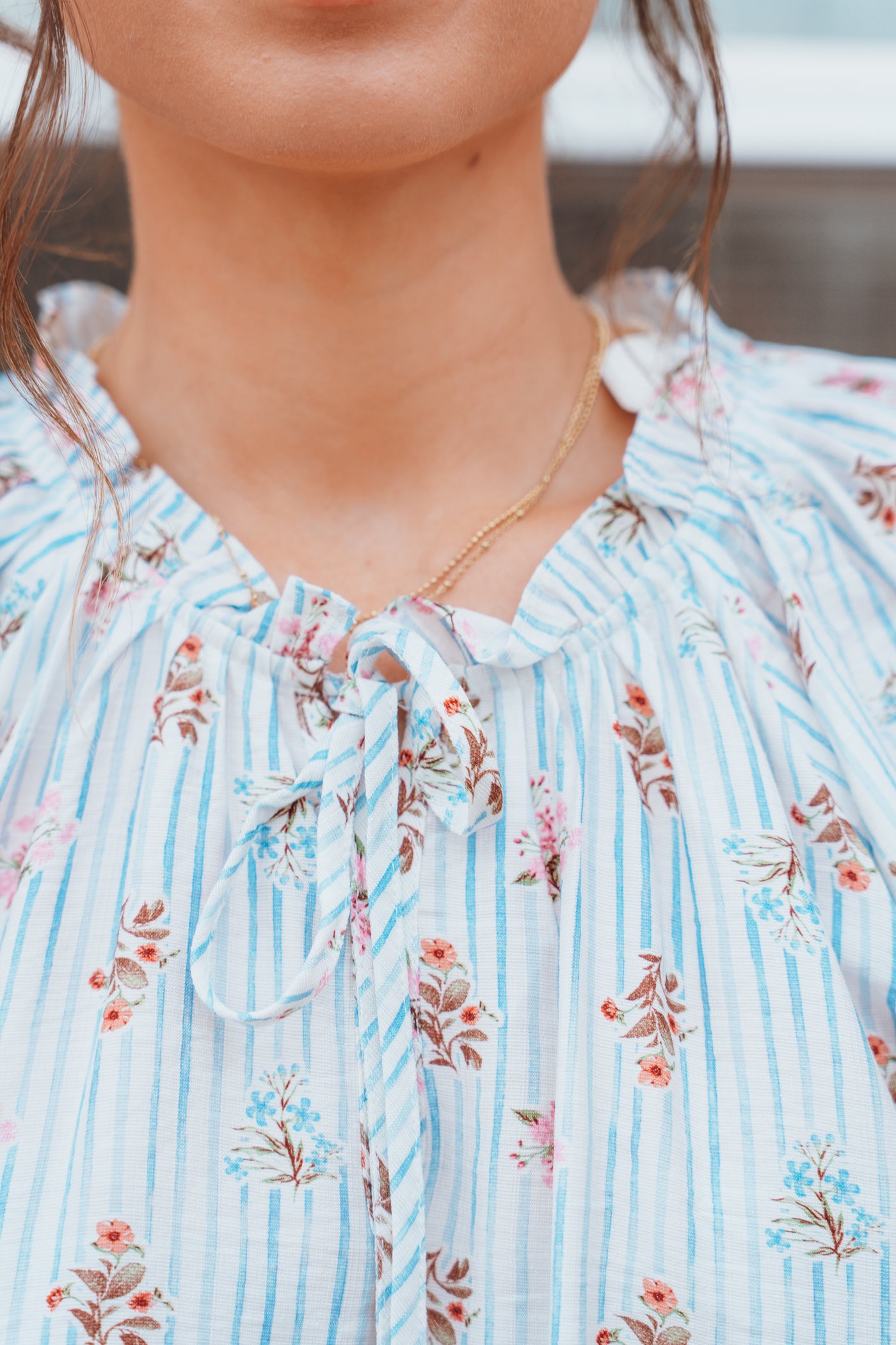 Blue Stripe Garden Party Short Sleeve Blouse IT18047