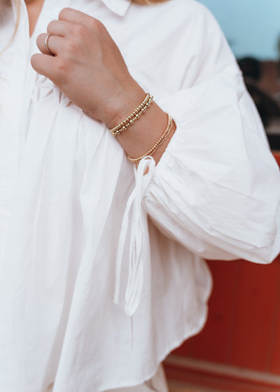 Ivory Button Long Sleeve Blouse with Ties T4257