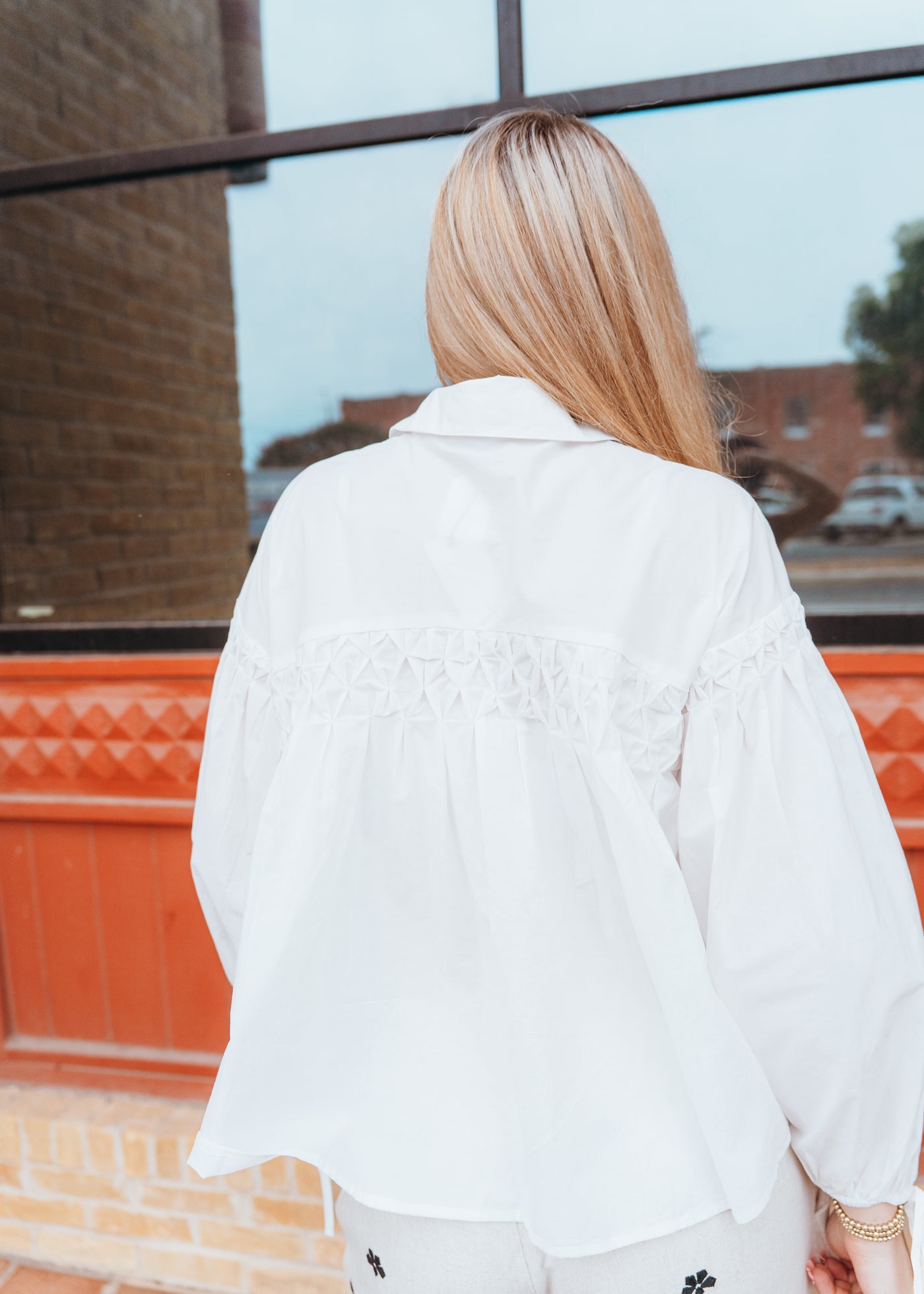 Ivory Button Long Sleeve Blouse with Ties T4257