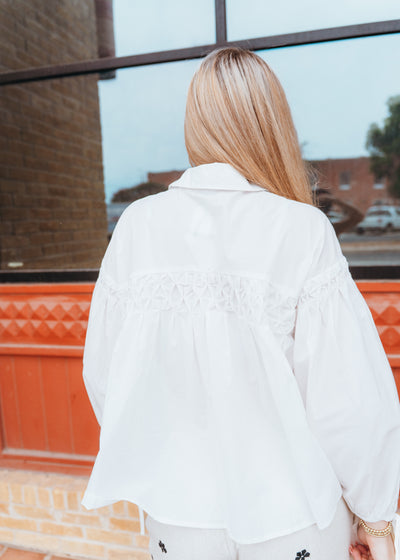 Ivory Button Long Sleeve Blouse with Ties T4257