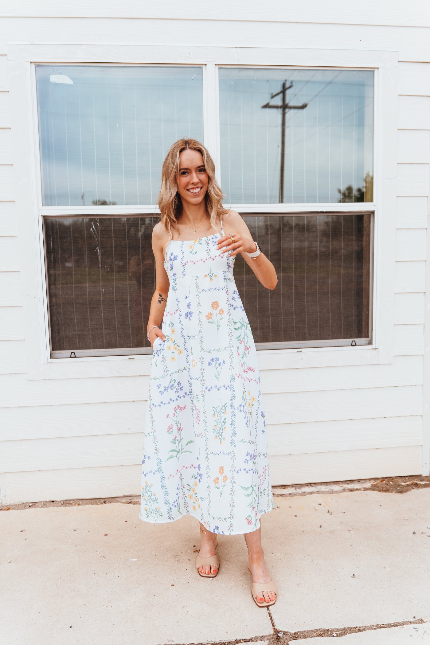 Ivory Multi Floral Print Mid Dress BD5983
