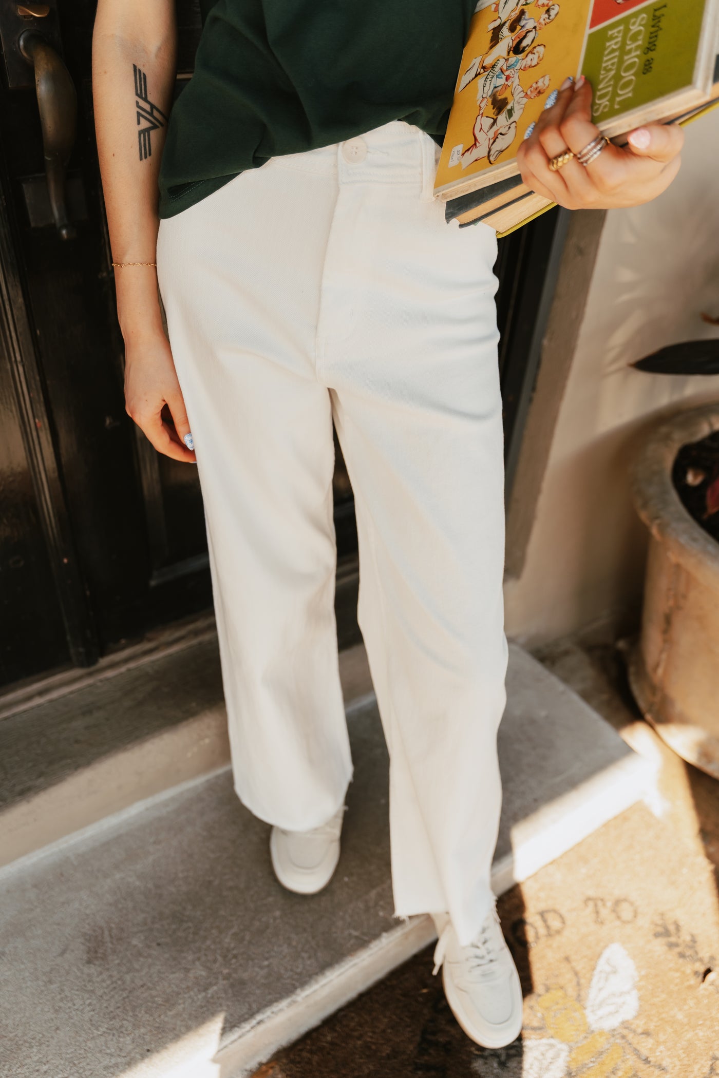 Cream Straight Wide Leg Pants MMP623