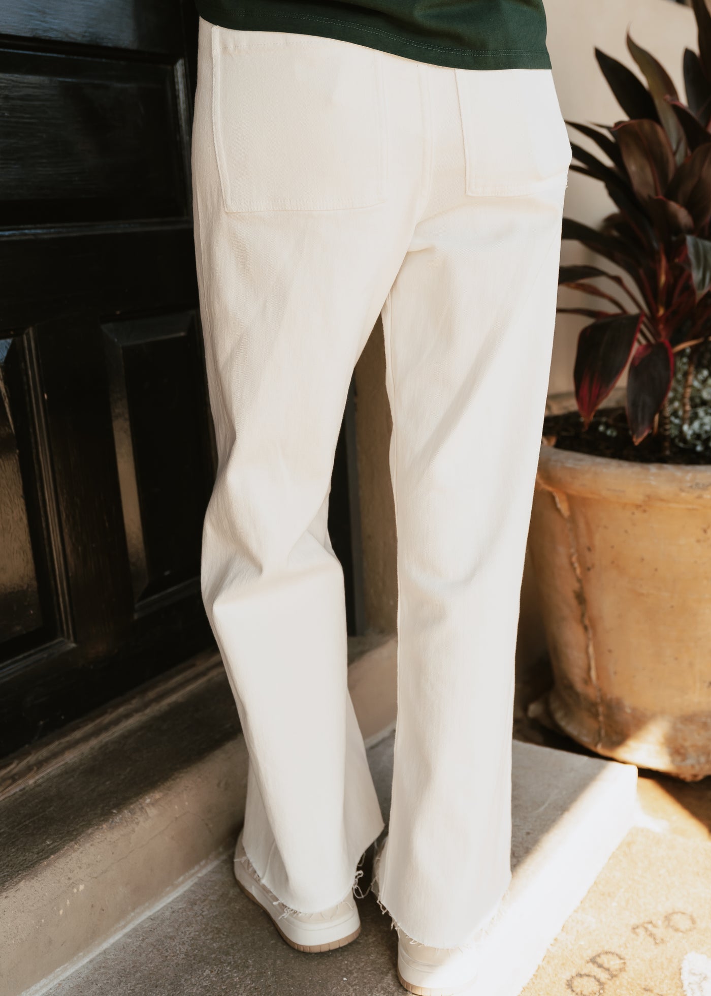Cream Straight Wide Leg Pants MMP623