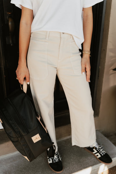 Cream Straight Wide Leg Pants MMP623