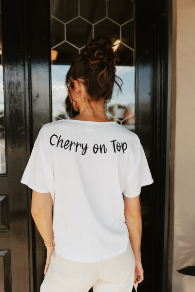 White Cherries Split Neck Tee 10025-ER79