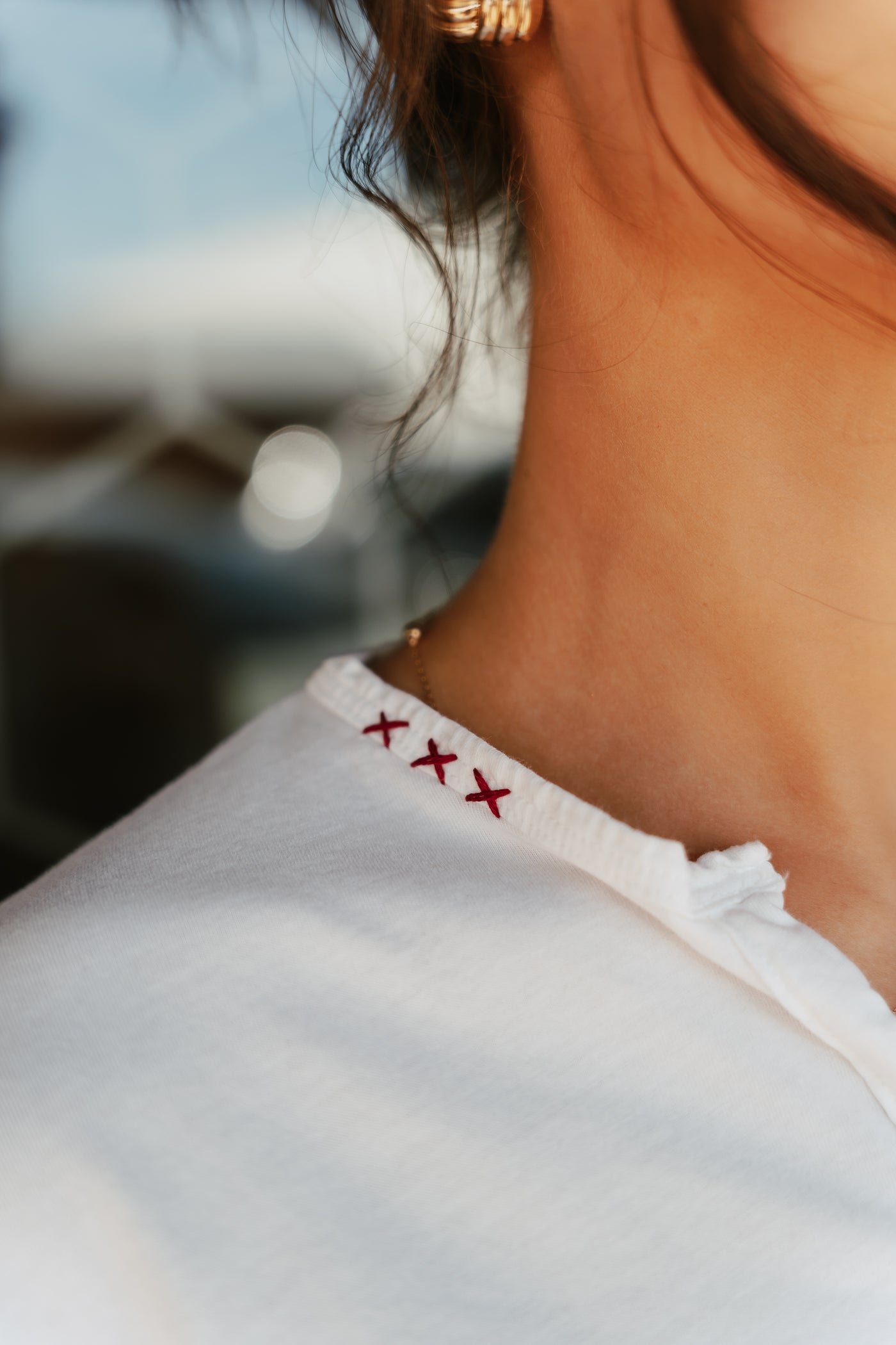 White Cherries Split Neck Tee 10025-ER79