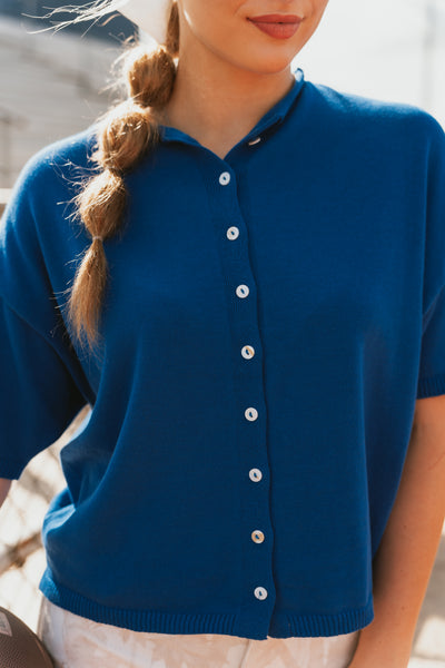 Cobalt Blue Short Sleeve Knit Cardigan TBW13717