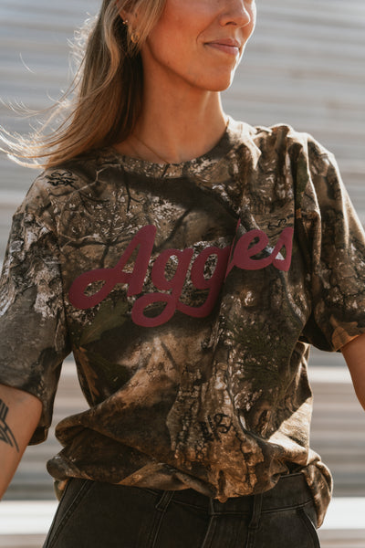 Aggie Camo Script Tee