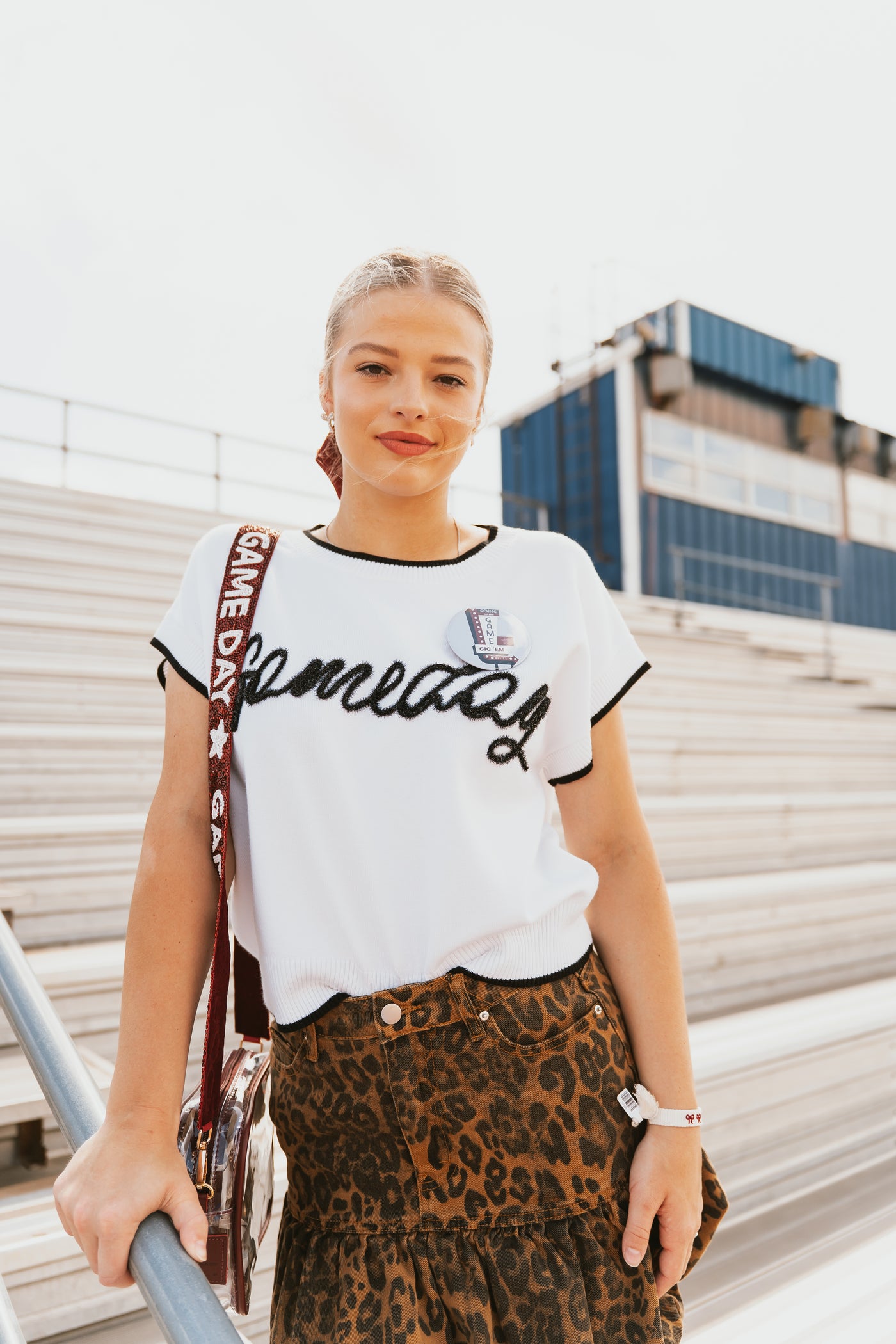White/Black Gameday Knit Top PWT6119